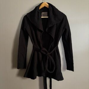 Guinevere Wool Black Open Front Belted Duster Cardigan  Size XS